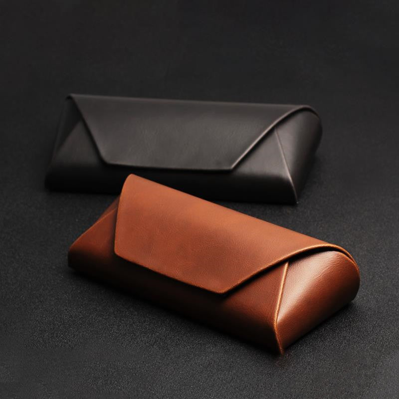 Handmade Japanese Crazy Horse Leather Brown PU Leather Plus Retro Art Anti-compression Myopia Sunglasses Sunglasses Case