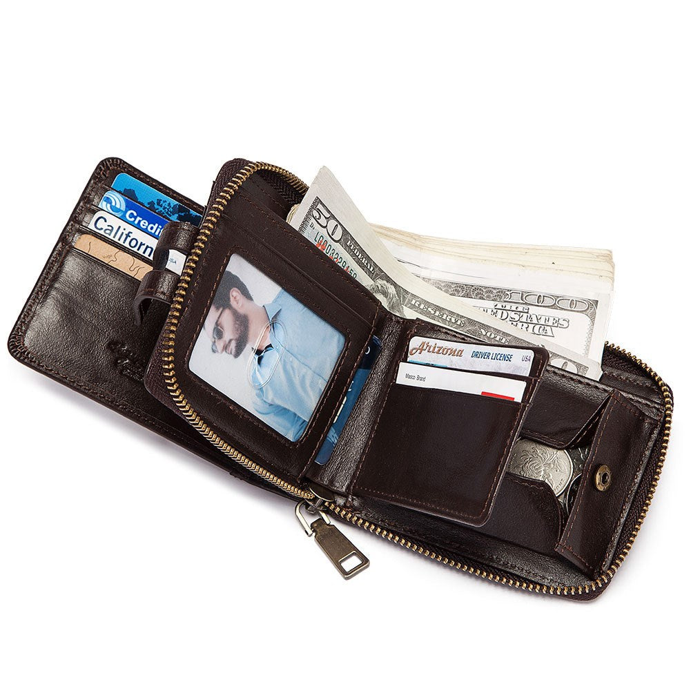 Anti-theft Brush Men&#39;s Leather Short Wallet