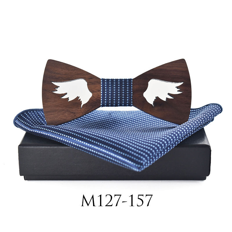 Casual Party Wooden Bow Tie Suit Polyester Silk Square Scarf  Bow Tie