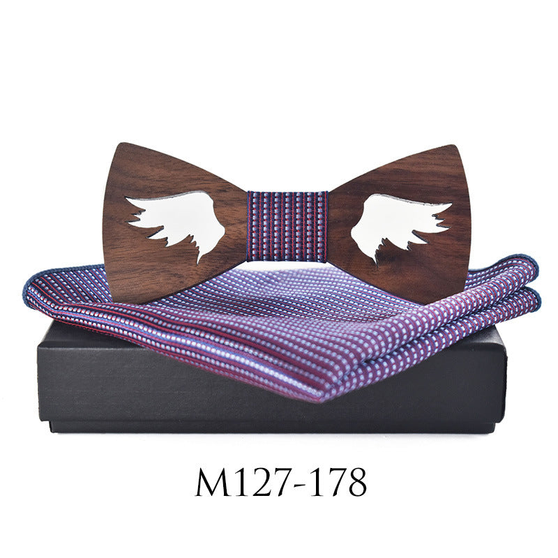 Casual Party Wooden Bow Tie Suit Polyester Silk Square Scarf  Bow Tie