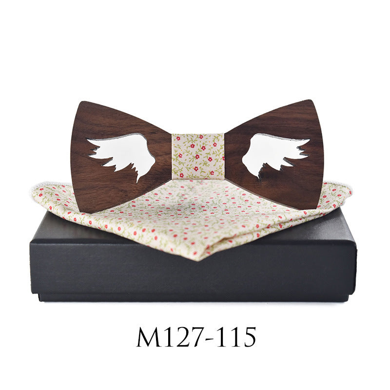 Casual Party Wooden Bow Tie Suit Polyester Silk Square Scarf  Bow Tie