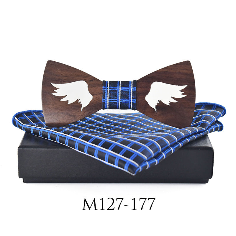 Casual Party Wooden Bow Tie Suit Polyester Silk Square Scarf  Bow Tie