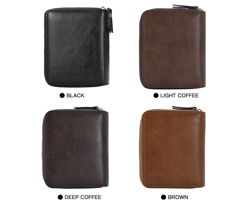 Oil Wax Leather Coin Purse Short Tri-fold Coin Purse Men&#39;s Wallet Clutch