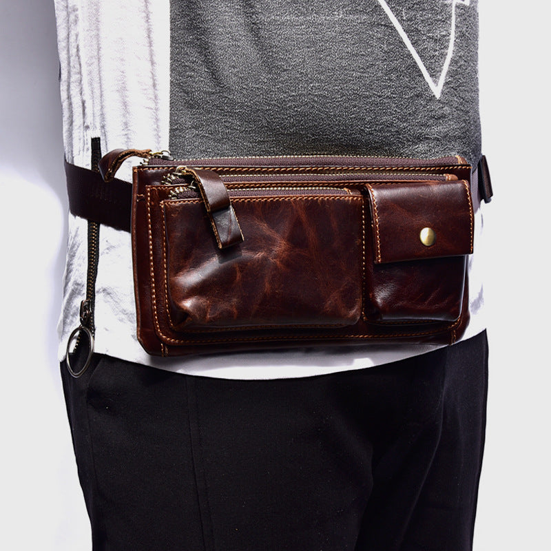 Wear Belt Men&#39;s Waist Bag Leather Multifunctional Top layer Cowhide