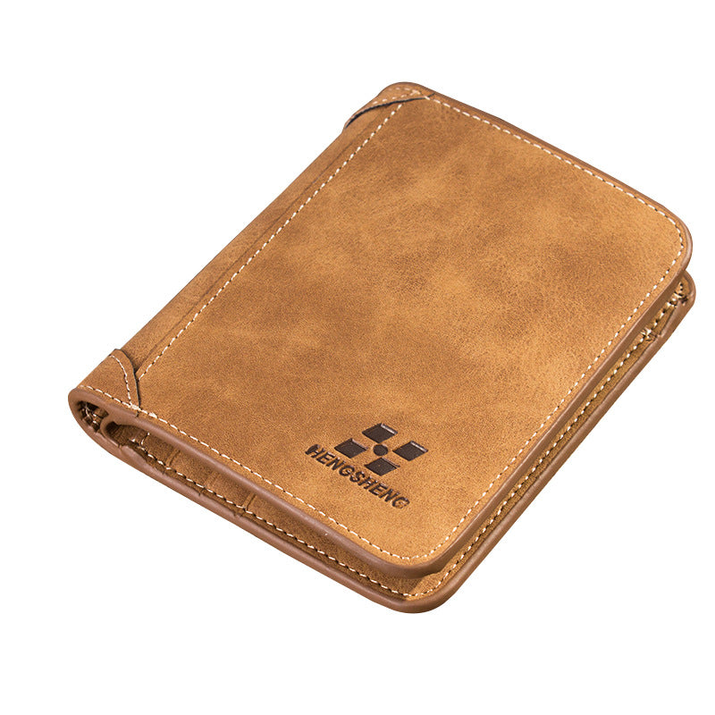 Men&#39;s Wallet Short Frosted Leather Wallet Retro Tri-fold Vertical Wallet With Multi-card Slots