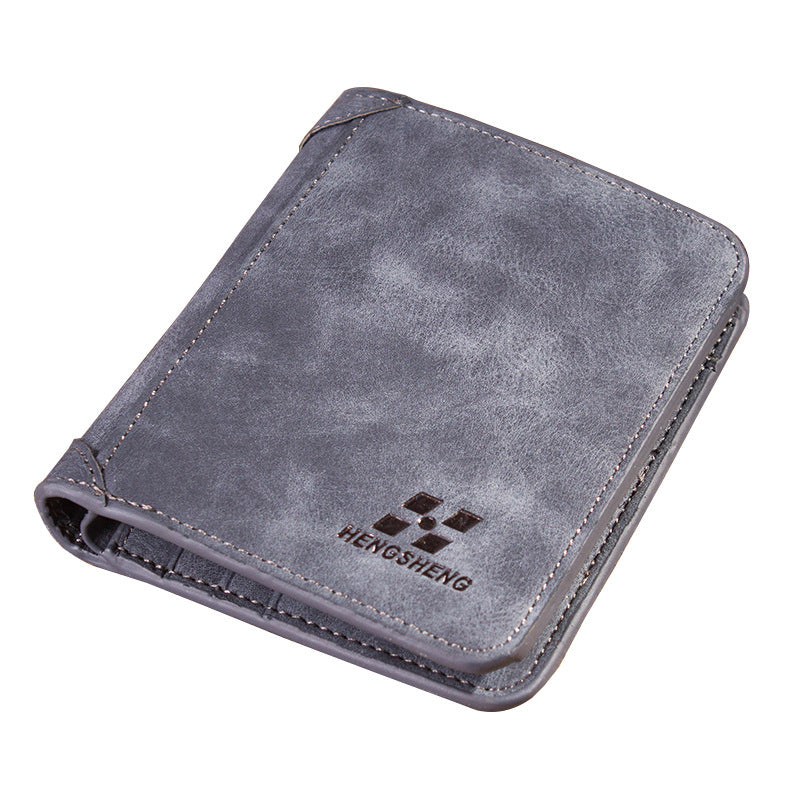 Men&#39;s Wallet Short Frosted Leather Wallet Retro Tri-fold Vertical Wallet With Multi-card Slots
