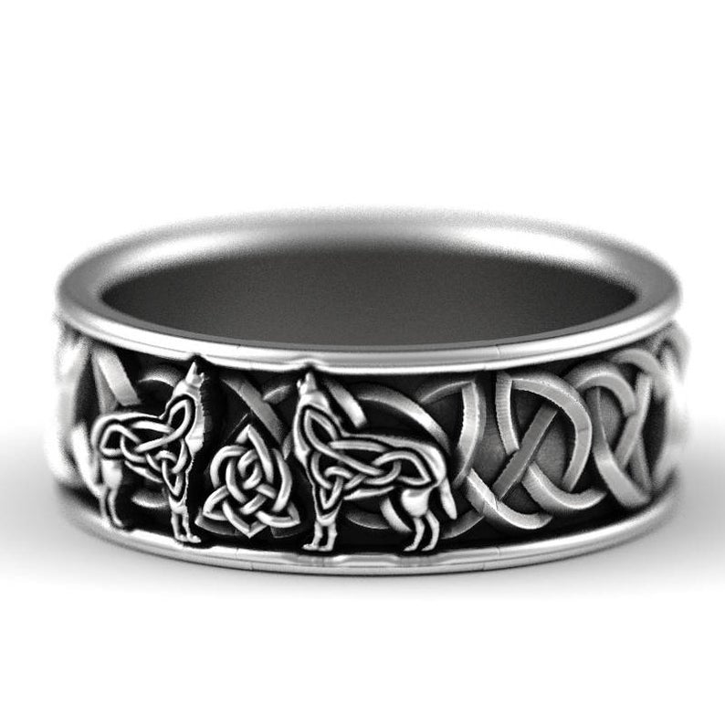 Men Ring Wolf Viking Mythology Defense-Totem Punk Rock Nordic Gift Fashion Hip-Hop Huitan