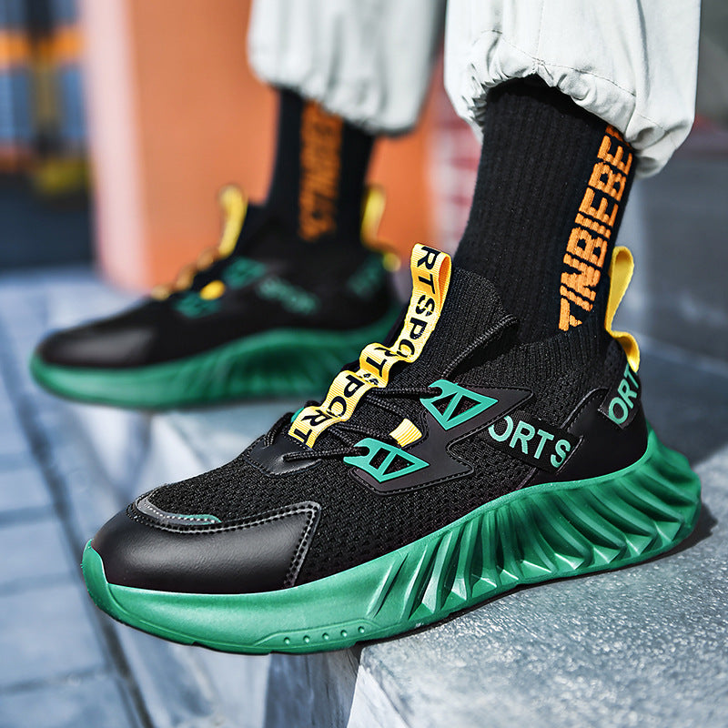 Foreign Trade Cross-Border 46 Large Size Men&#39;S Shoes Summer Mesh Fly Woven Casual Sports Shoes Men&#39;S Thick-Soled Ultra-Light Daddy Running Shoes