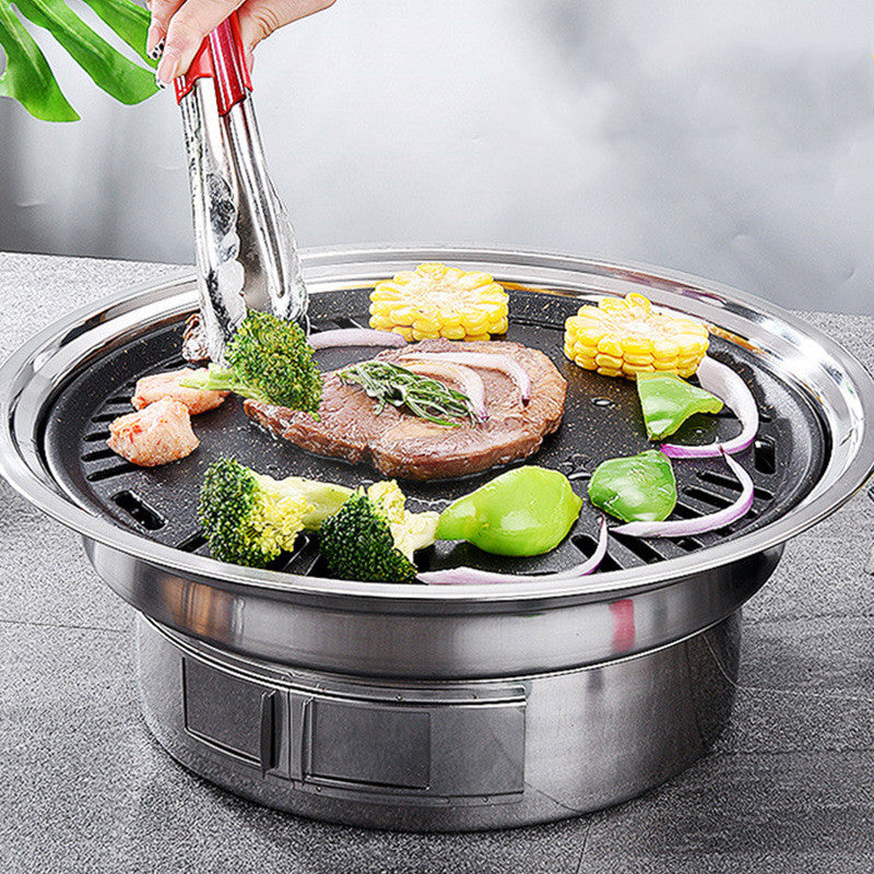 Stainless Steel Charcoal Barbecue Grill Korean Non-stick Barbecue Grills Portable Outdoor BBQ Grill Round Carbon Barbecue Stove