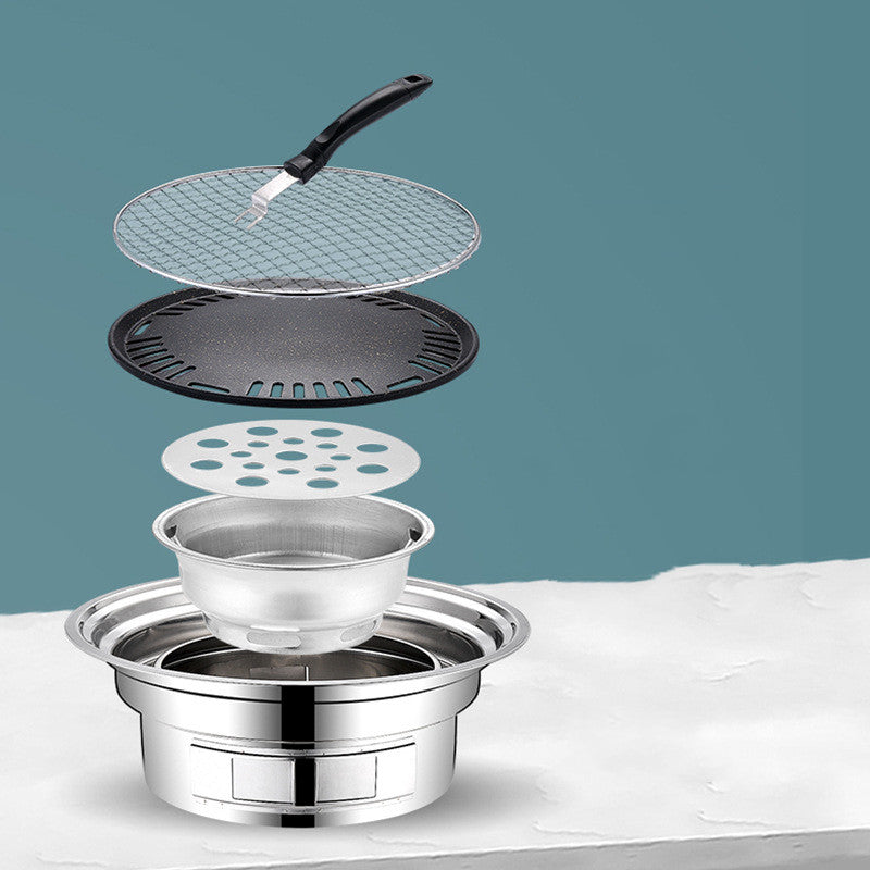 Stainless Steel Charcoal Barbecue Grill Korean Non-stick Barbecue Grills Portable Outdoor BBQ Grill Round Carbon Barbecue Stove