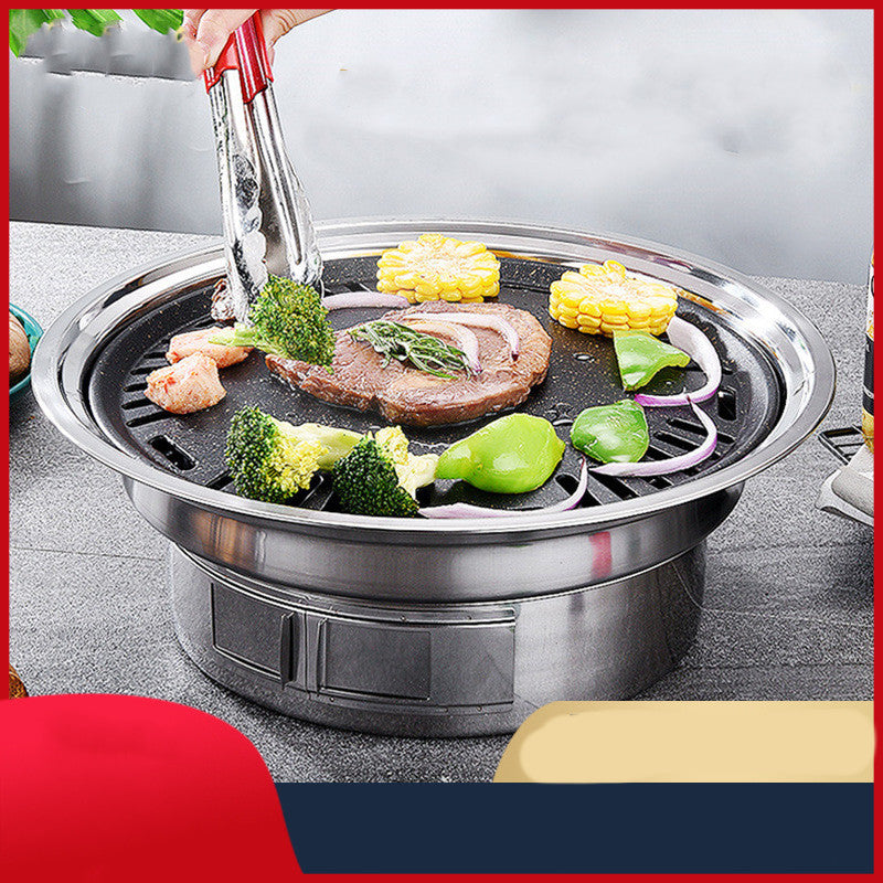 Stainless Steel Charcoal Barbecue Grill Korean Non-stick Barbecue Grills Portable Outdoor BBQ Grill Round Carbon Barbecue Stove