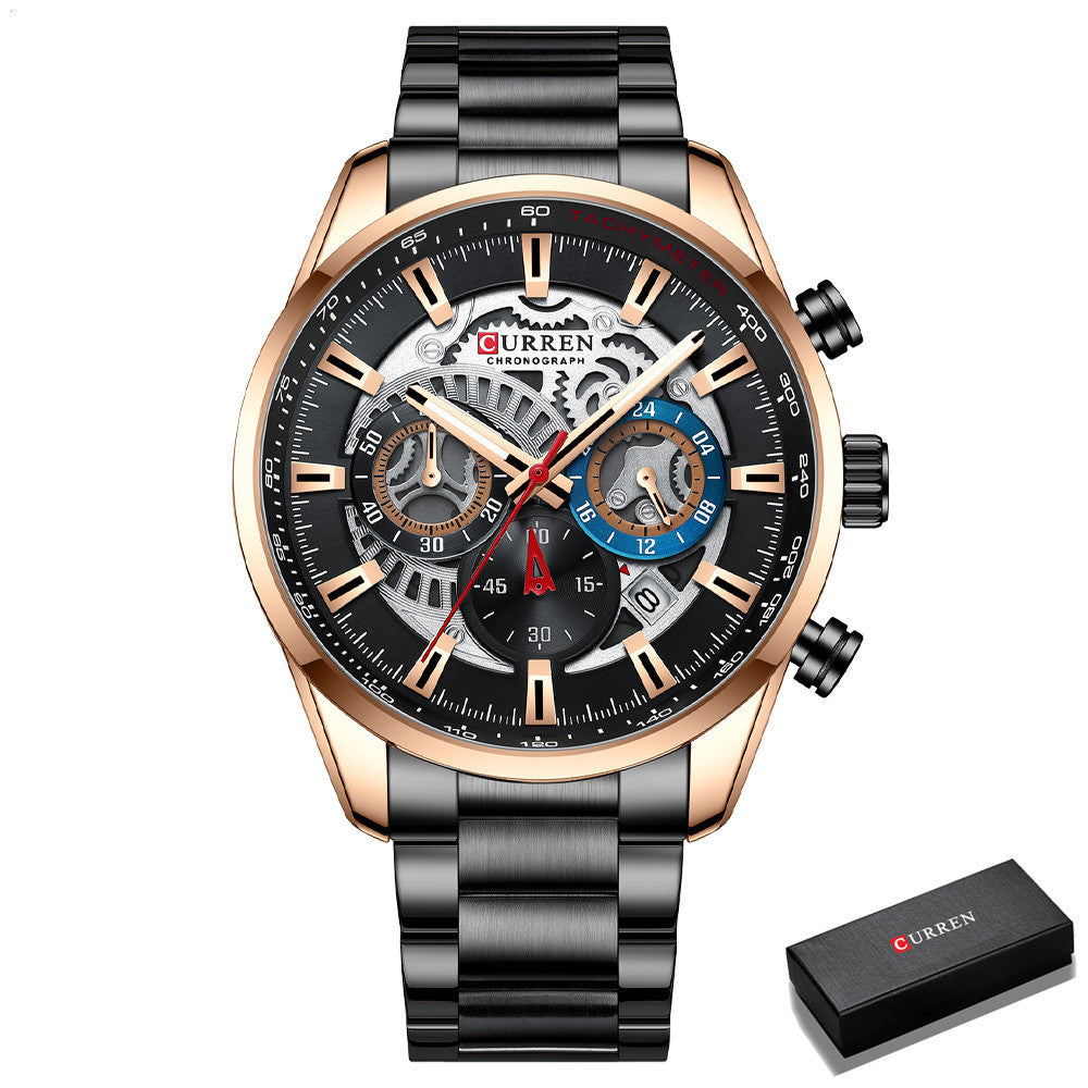 Men&#39;S Business Watch Waterproof Calendar Steel Band Men&#39;S Multifunctional Quartz Watch