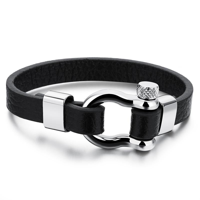 Men&#39;S Stainless Steel Buckle Leather Life Bracelet Nautical Surfer Jewelry