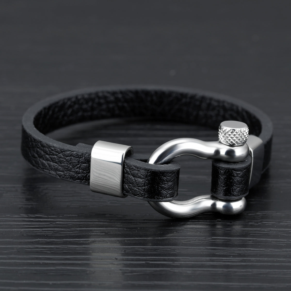 Men&#39;S Stainless Steel Buckle Leather Life Bracelet Nautical Surfer Jewelry