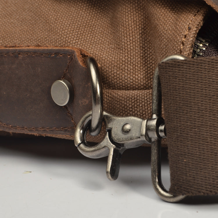 Men&#39;s Cowhide Crazy Horse Leather With Canvas Shoulder Bag Men&#39;s Bag