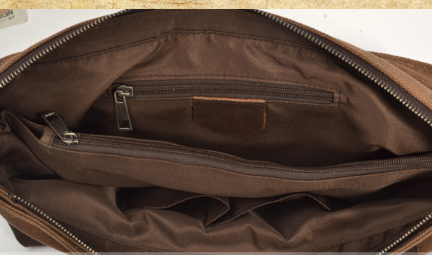 Men&#39;s Cowhide Crazy Horse Leather With Canvas Shoulder Bag Men&#39;s Bag