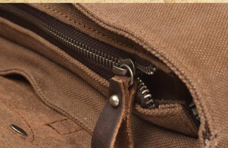 Men&#39;s Cowhide Crazy Horse Leather With Canvas Shoulder Bag Men&#39;s Bag