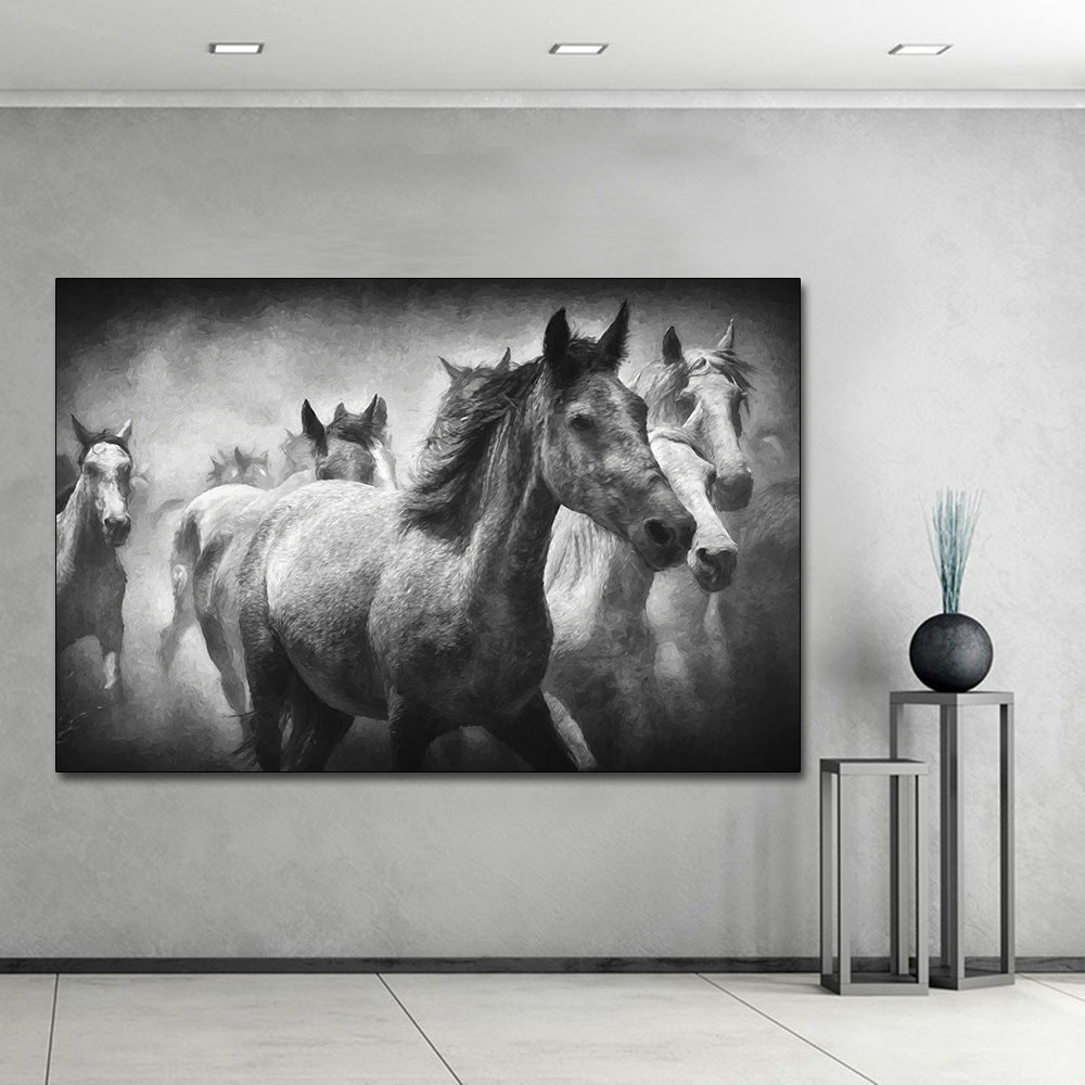 Wall Art Animal Gray Canvas Painting Horse Racing