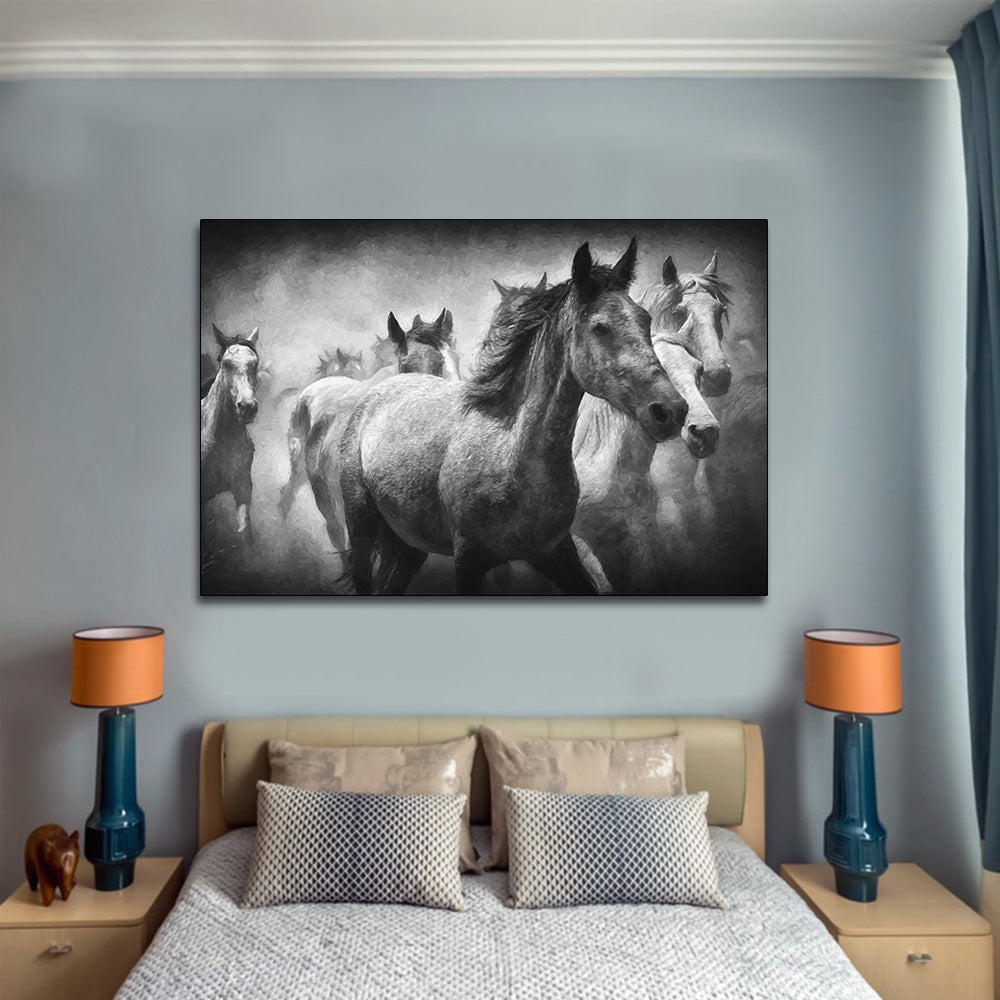 Wall Art Animal Gray Canvas Painting Horse Racing