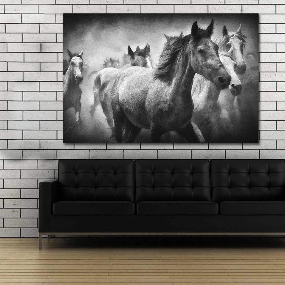 Wall Art Animal Gray Canvas Painting Horse Racing