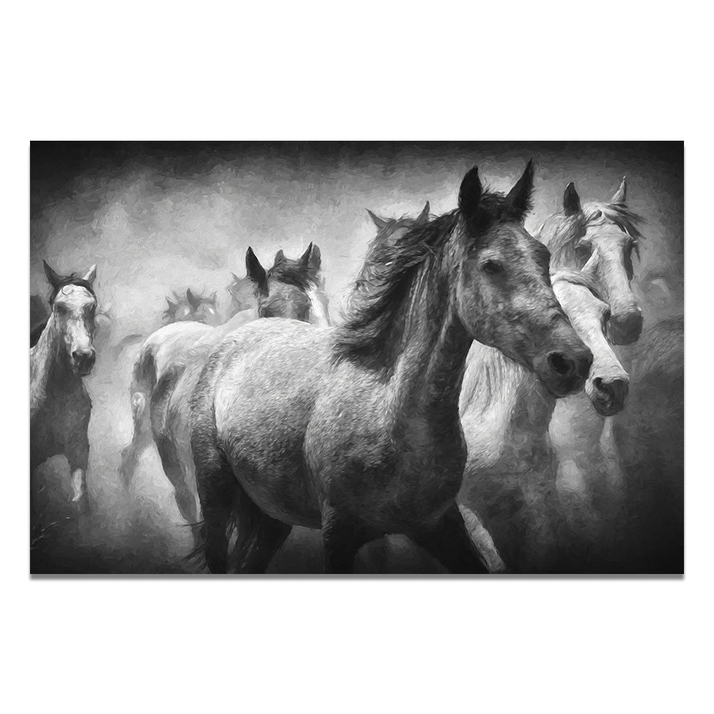 Wall Art Animal Gray Canvas Painting Horse Racing