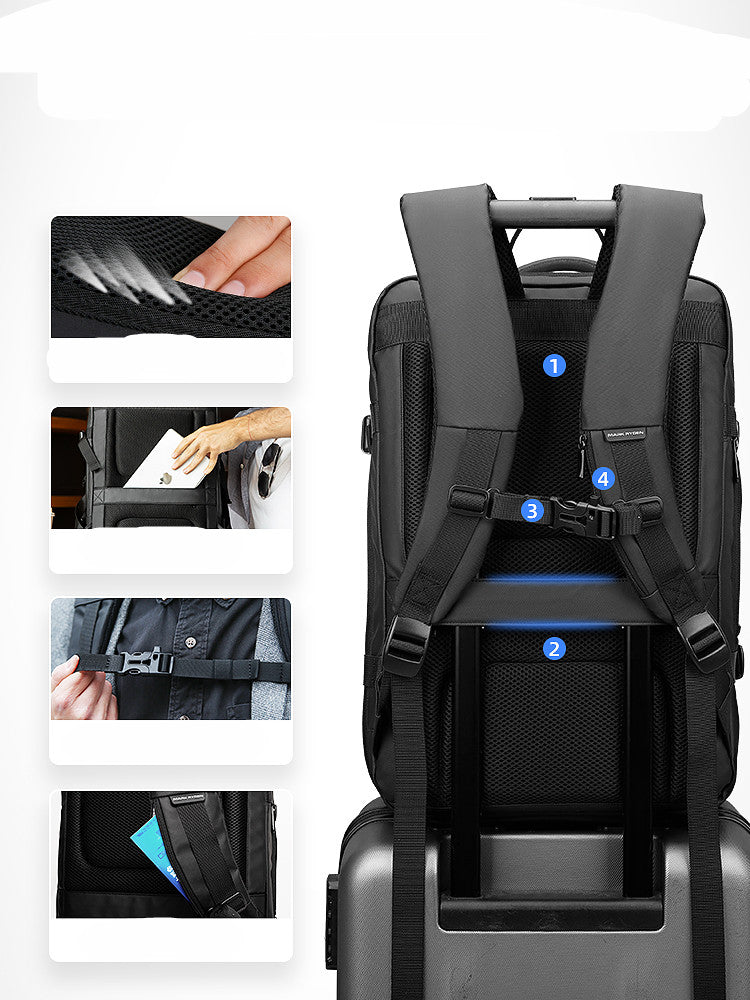 Backpack Men&#39;S Backpack Emergency Raincoat Large Capacity Business Trip 17 Inch Laptop Bag