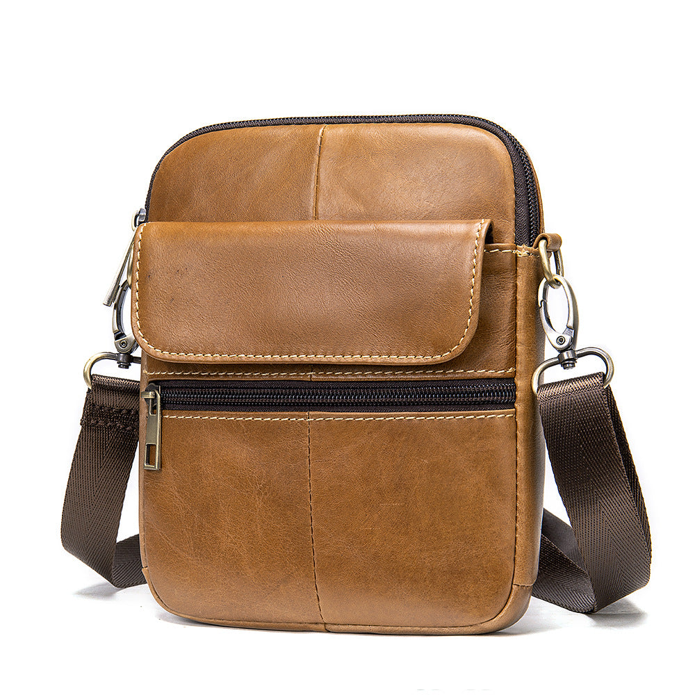 Men&#39;s Waist Bag New Messenger Bbag Shoulder Bag Men&#39;s Bag Leather Men Bags First Layer Leather Large Screen Mobile Phone Bag