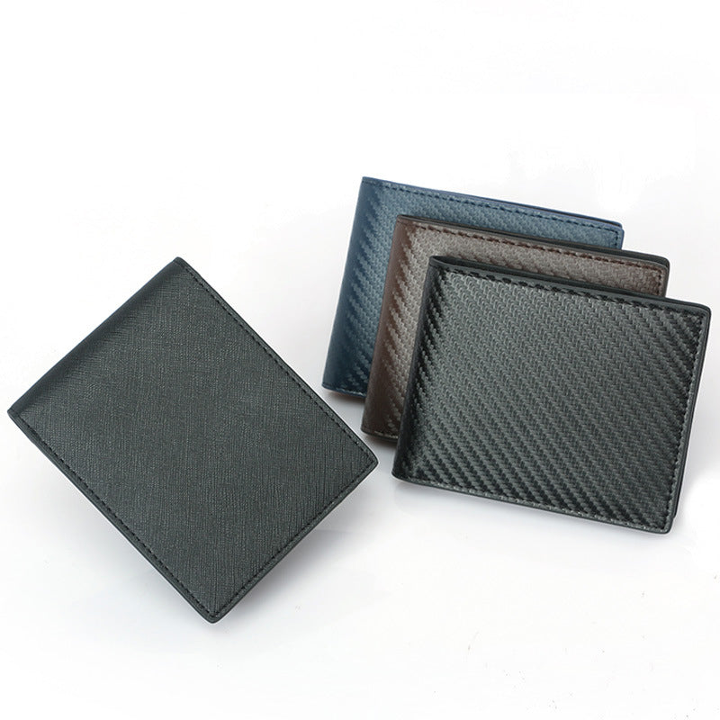 Carbon Fiber Pattern Anti-Theft Leather Men&#39;S Wallet