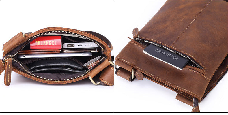 Outdoor Casual Men&#39;S Leather Multifunctional Bag Shoulder Messenger Bag Korean Leather Business