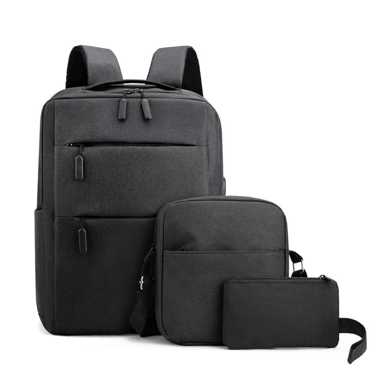 Large-Capacity Three-Piece Backpack Men&#39;s Business Casual Computer Backpack Female Students Foreign Trade New Book