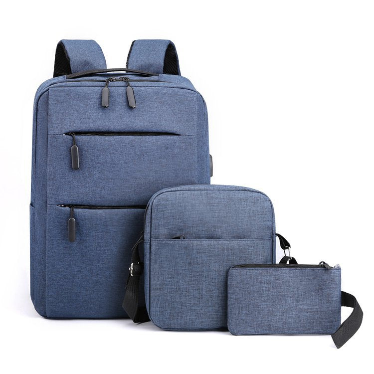 Large-Capacity Three-Piece Backpack Men&#39;s Business Casual Computer Backpack Female Students Foreign Trade New Book