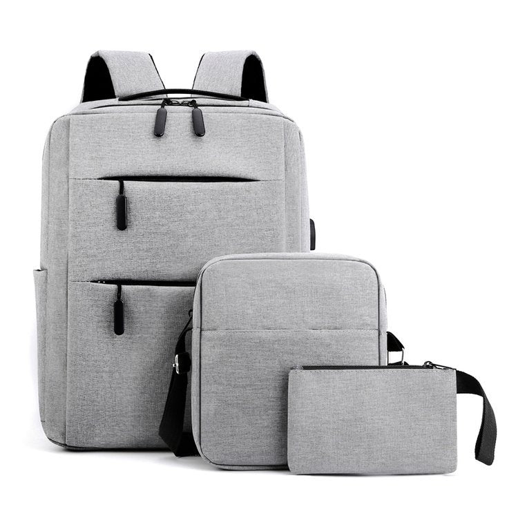 Large-Capacity Three-Piece Backpack Men&#39;s Business Casual Computer Backpack Female Students Foreign Trade New Book