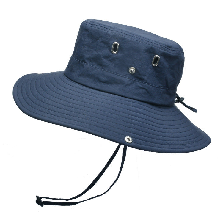 Summer Men&#39;S Breathable Sunshade Travel Outdoor Fishing Sunscreen Solid Color Big Brim Fisherman Hat