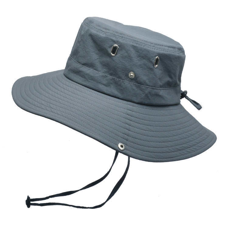 Summer Men&#39;S Breathable Sunshade Travel Outdoor Fishing Sunscreen Solid Color Big Brim Fisherman Hat