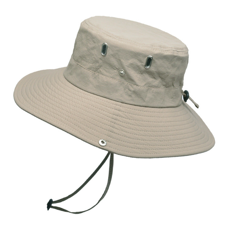 Summer Men&#39;S Breathable Sunshade Travel Outdoor Fishing Sunscreen Solid Color Big Brim Fisherman Hat
