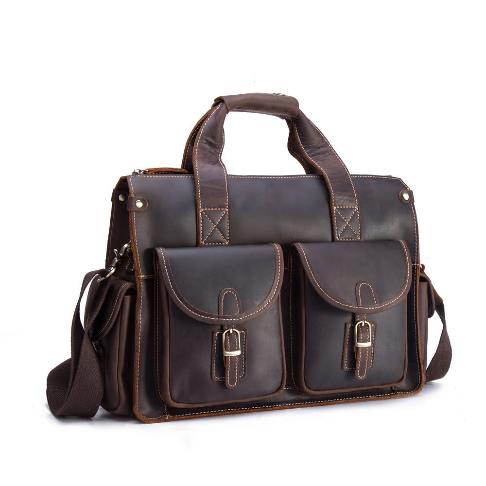 Leather men&#39;s retro portable briefcase