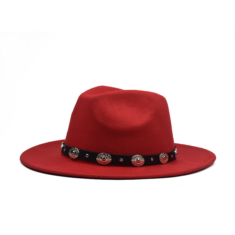 Metallic Fashion Hat With Big Belt And Big Brim Felt