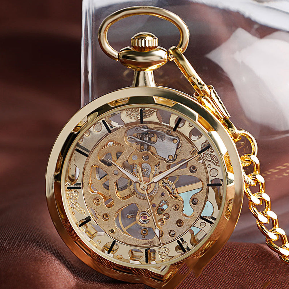 Vintage Mechanical Watch Hollow Without Cover Full Gold Manual Mechanical Pocket Watch