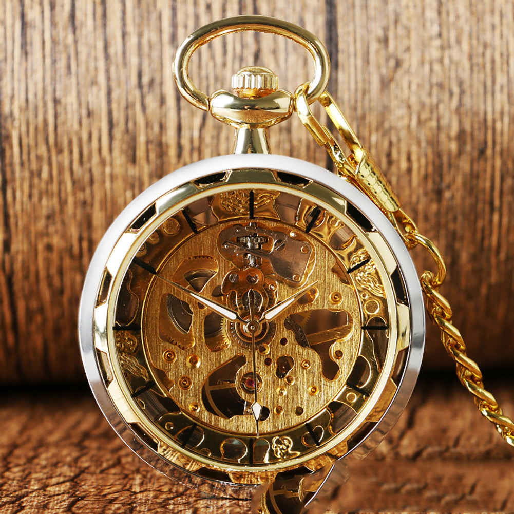 Vintage Mechanical Watch Hollow Without Cover Full Gold Manual Mechanical Pocket Watch