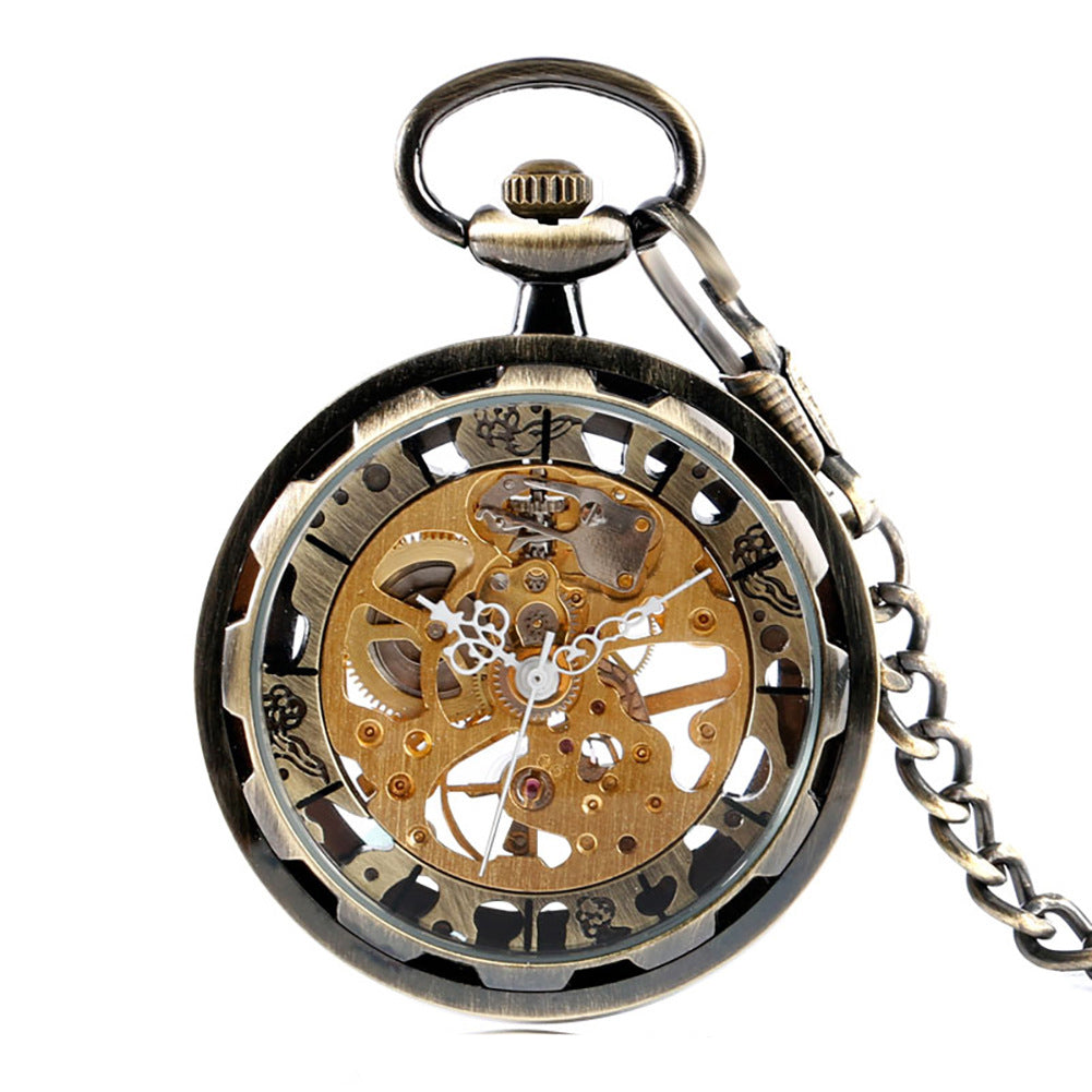 Vintage Mechanical Watch Hollow Without Cover Full Gold Manual Mechanical Pocket Watch