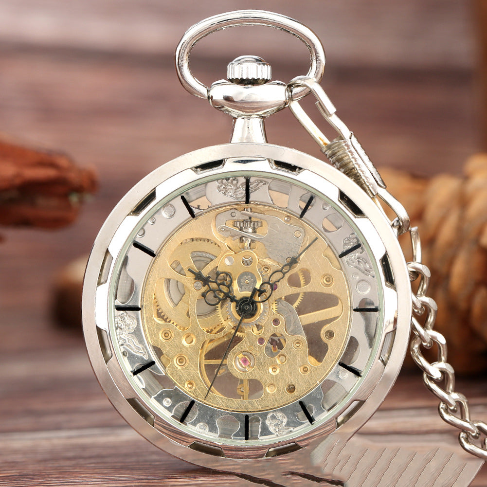 Vintage Mechanical Watch Hollow Without Cover Full Gold Manual Mechanical Pocket Watch