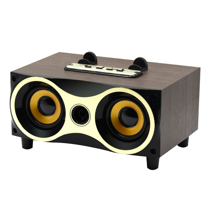 Wooden Bluetooth Subwoofer Audio Dual Speakers Retro Speaker Card