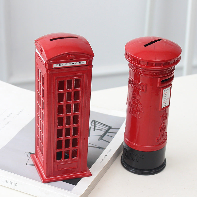 Spot British Retro Zinc Alloy Telephone Booth Mailbox Save Model Money Box Decoration Creative Home Desktop Decoration