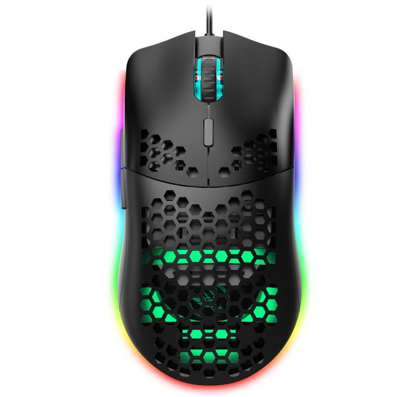 HXSJ J900 USB Wired Gaming Mouse With RGB Light Gamer Mouses With Six Adjustable DPI Honeycomb Hollow Ergonomic Design Mouse