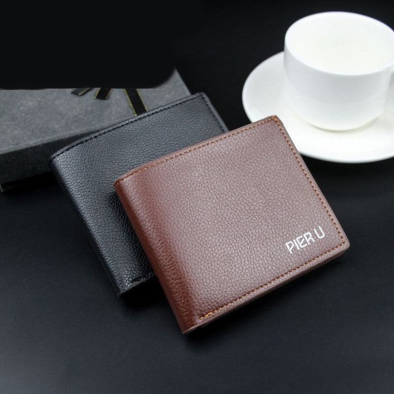 Short Men&#39;s Wallet With Zipper PU Lychee Pattern