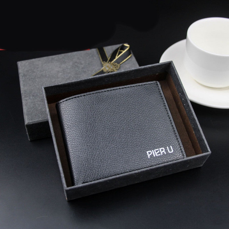 Short Men&#39;s Wallet With Zipper PU Lychee Pattern