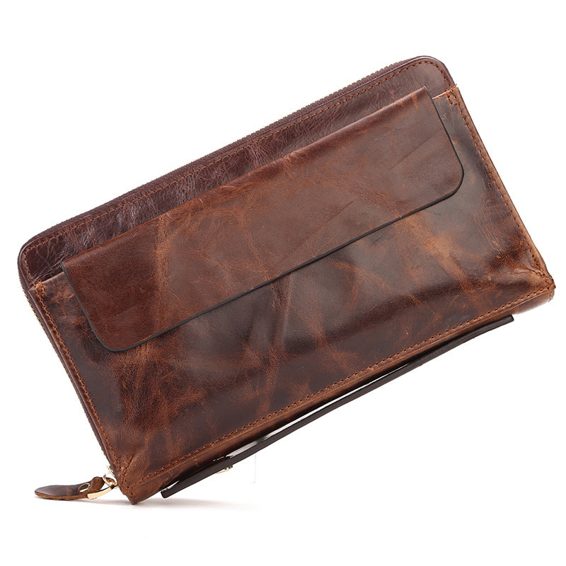 Vintage oil wax leather men&#39;s long wallet