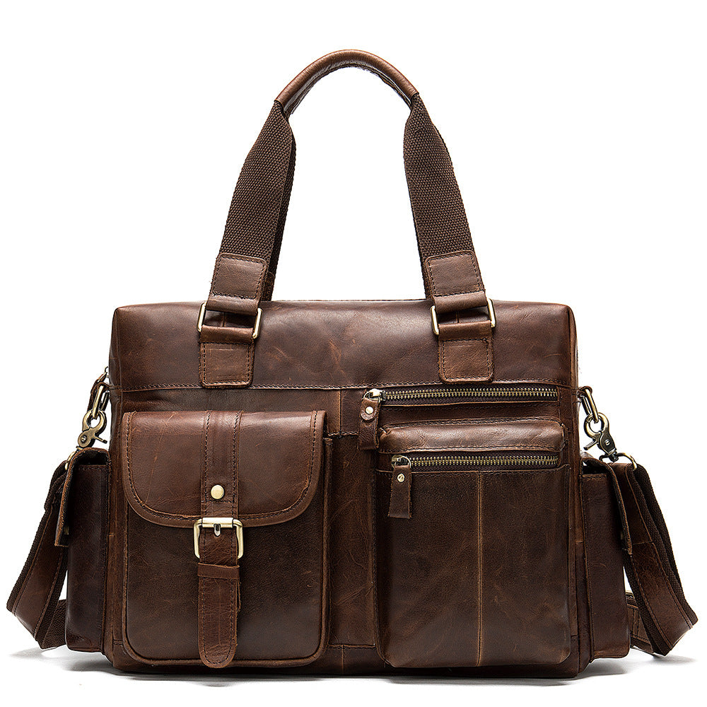 Handbag Retro First Layer Leather Business Travel Bag Men&#39;s Leather Duffel Bag