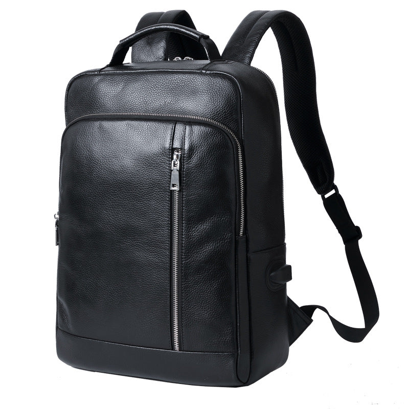 New Men&#39;s Backpack Business Leather Backpack Large Capacity