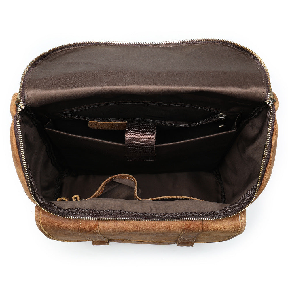 Men&#39;s Leather Backpack Outdoor Travel Bucket Backpack Large Capacity
